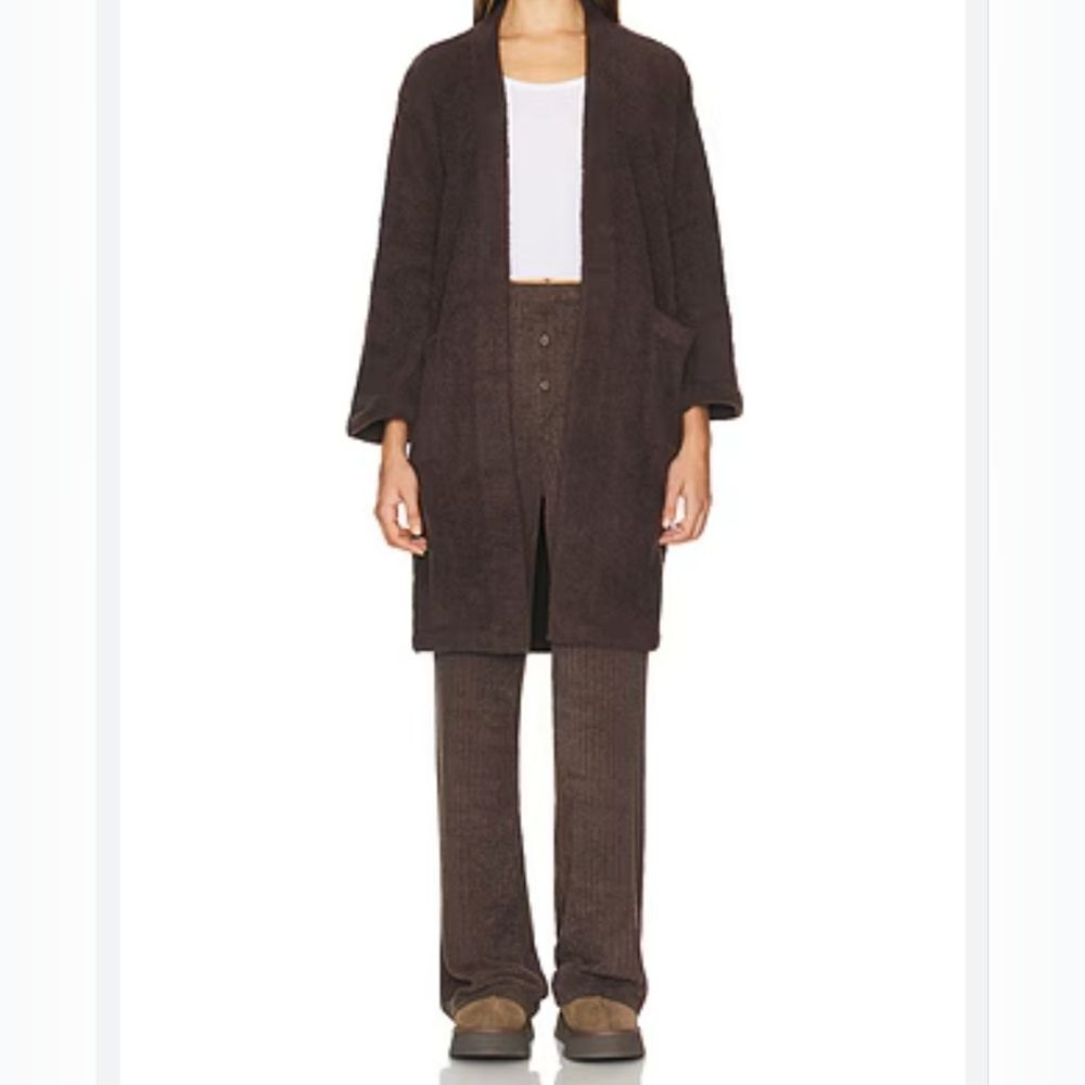 Vtg LeRoy Knitwear M Brown 100% VirginWool Pockets 3/4Sleeve Women Open Cardigan